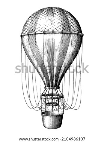 Vintage balloon hand draw vintage engraving style black and white clipart