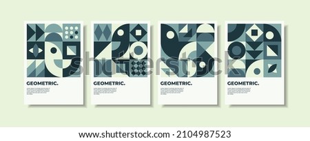Abstract Bauhaus geometric pattern background, vector circle, triangle, and square lines color art design. Colorful Bauhaus pattern background Royalty-Free Stock Photo #2104987523