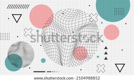 Flat abstract glitched generative art background with neo Memphis geometric composition. Conceptual illustration of high-tech cyberpunk technologies of the future. Wireframe background Royalty-Free Stock Photo #2104988852