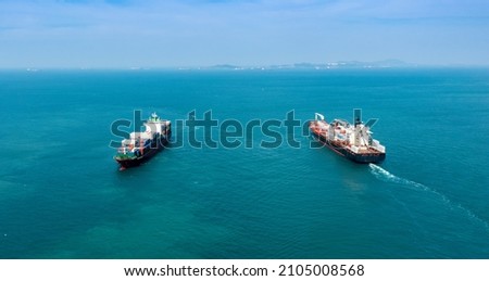 Two cargo large ship running opposite direction concpet import export cargo container service and transportation.