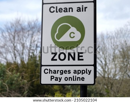 View of a Generic Clean Air Zone Congestion Charge Sign Royalty-Free Stock Photo #2105022104