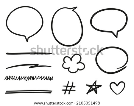 Hand drawn black doodles on white. Abstract frames. Set of different signs and underlines. Elements are drawn in a linear style. Black and white illustration
