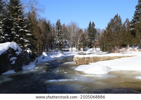 Beautiful river in winter in Val-david, Quebec, Canada.
