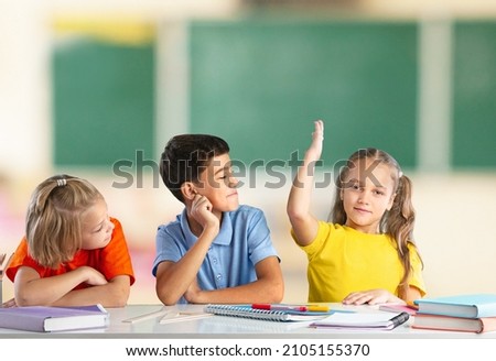 Group of children at school after covid-19 and lockdown. Royalty-Free Stock Photo #2105155370