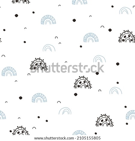 Seamless pattern with mountains and ethnic doodles. Handmade decorations. Seamless pattern for fabric, paper, wrapping, clothing, textile, wallpaper. Vector illustration