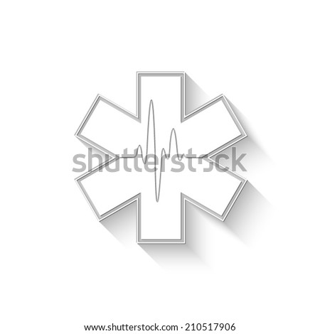 Medical symbol of the Emergency - white vector illustration with shadow