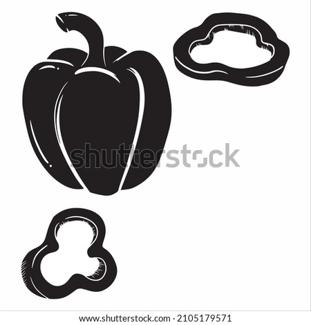 Black and white paprika illustration,peppers slice, hand drawn paprika slice, black white vector illustration Royalty-Free Stock Photo #2105179571