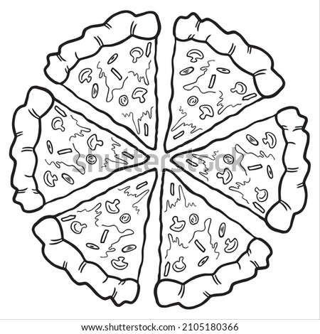 Slice of Pizza Clip Art Vector Illustration, Pizza Italian Food, Black White Hand Drawn Pizza