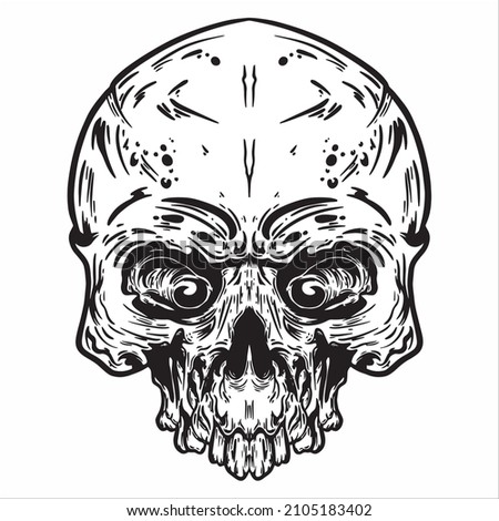 Hand Drawn Skull Human Illustration, Skull Clip Art, Skull Head, Skull Face vector Illustration