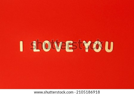 The inscription I love you on a red background. Love and valentine's day. The 14th of February. Minimalism.