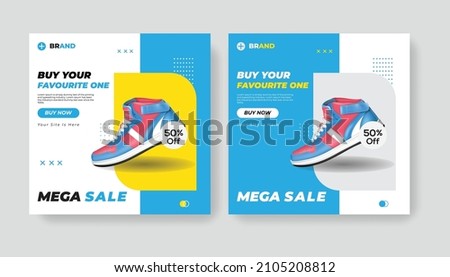 Sport fashion shoes brand product Social media banner post template Royalty-Free Stock Photo #2105208812