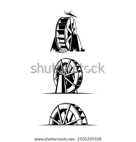waterwheel silhouette wooden waterwheel logo Royalty-Free Stock Photo #2105209328