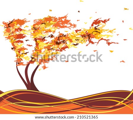 Autumn grunge tree in the wind. Raster version