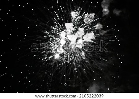 Fireworks for New Year's Eve. Black and white photograph.