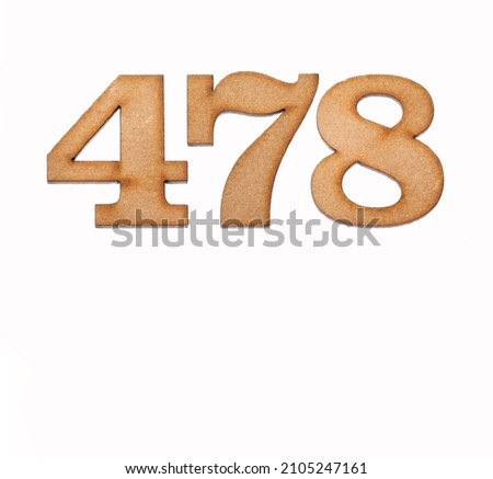 Number 478 in wood, isolated on white background Royalty-Free Stock Photo #2105247161