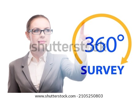360 degree concept with businesswoman pressing button