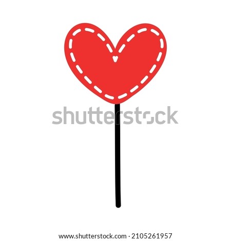 Candy on a stick in the shape of a heart. Romantic icon for Valentine's Day. Vector illustration