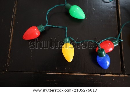 Bright colored lights on a black table