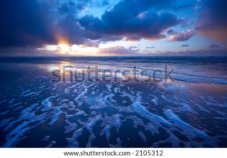 Ocean and sunset at night