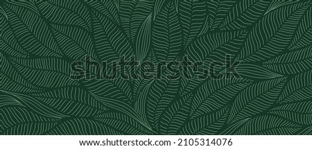 Luxury floral pattern with hand drawn leaves. Elegant astract background in minimalistic linear style. Trendy line art design element. Vector illustration. Royalty-Free Stock Photo #2105314076