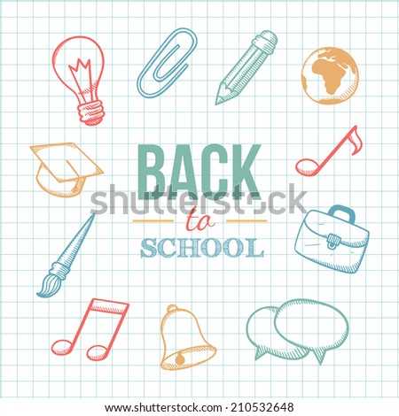 Welcome back to school. Education sketchy background. Doodle style. Eps 10 vector illustration.