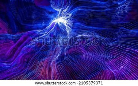 Abstract wave of digital weave lines connecting network dots and dark background . Modern 3D mesh pattern design geometric showing futuristic computer science technology concepts .