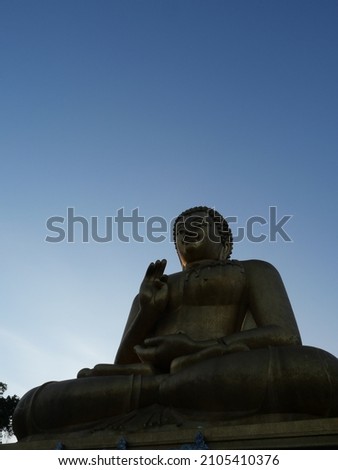 Close-up picture of Big golden Buddha statue on the mountain.