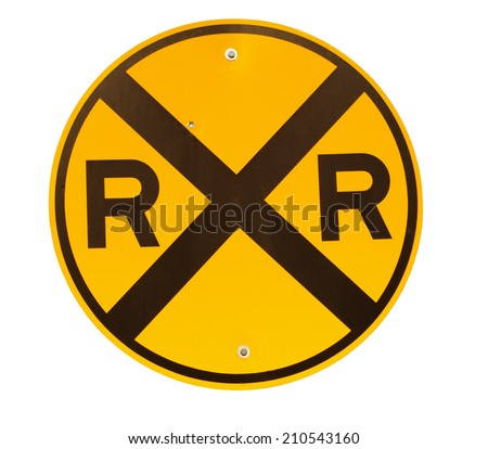 Railroad crossing sign isolated on white