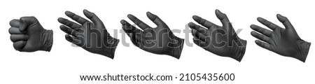 collection of blank black protective gloves isolated on white background Royalty-Free Stock Photo #2105435600