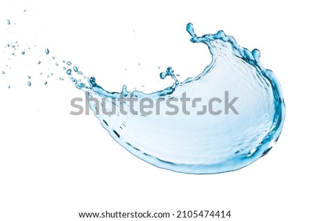 blue water splash isolated on white background, water splashing in the air