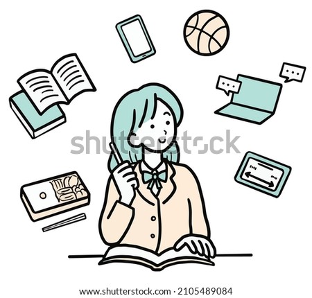 illustration of a high school girl looking forward to school life.