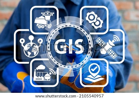 Geographic Information System GIS Modern Industry 4.0 Smart Geography Topography Cartography Data Transportation Tracking Concept. Royalty-Free Stock Photo #2105540957