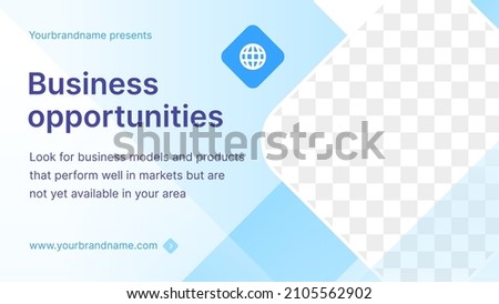 Business opportunities global marketing internet service promo landing page with transparent copy space vector illustration. Developing successful strategy profit market models advertising banner