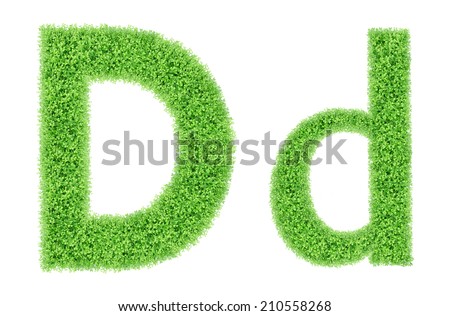 green grass alphabet isolated on white background, green moss alphabet, D