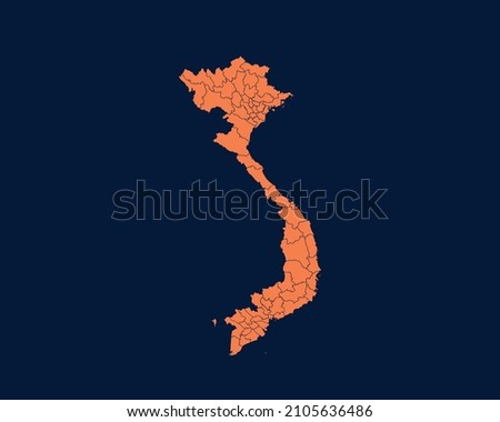 Modern Orange Blue Color High Detailed Border Map Of Vietnam, Isolated on Dark Background Vector Illustration