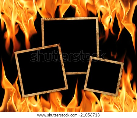 Old frames with fire flames background