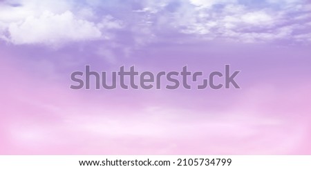 Panorama Clear purple to pink sky and white cloud detail  with copy space. Sky Landscape Background.Summer heaven with colorful clearing sky. Vector illustration.Sky clouds background.