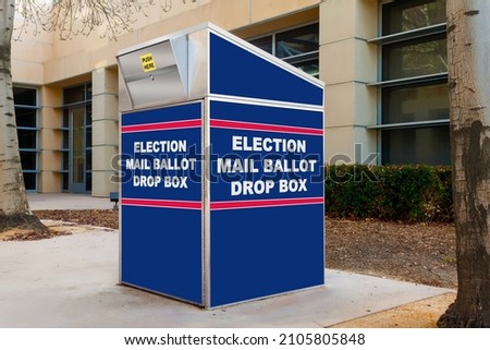Election mail ballot drop box in red white and blue
 Royalty-Free Stock Photo #2105805848