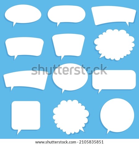 Collection of blank speech bubbles. White different shapes of speech bubbles on blue background. Vector set.