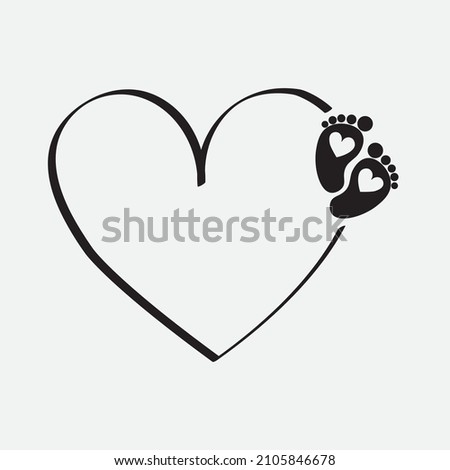 baby footprint inside heart, vector icon logo design, vector illustration isolated on white background,