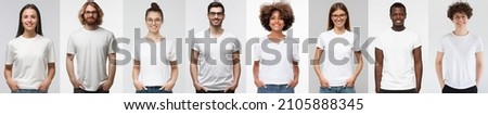 White t-shirt people collage of many men and women wearing blank tshirts with copy space