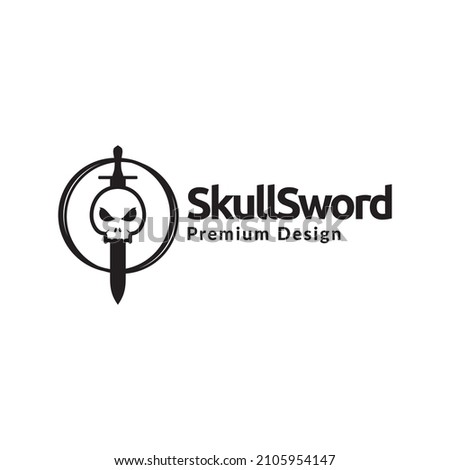 skull with a sword stuck logo design vector graphic