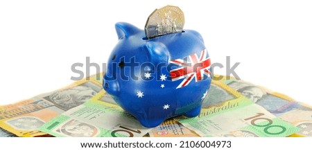 Australian Money with Piggy Bank for saving, spending or end of financial year sale. Sized to fit popular social media and web banner placeholder.