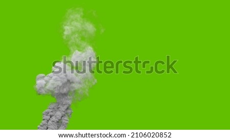 grey pollute smoke column from volcano on green screen, isolated - industrial 3D rendering