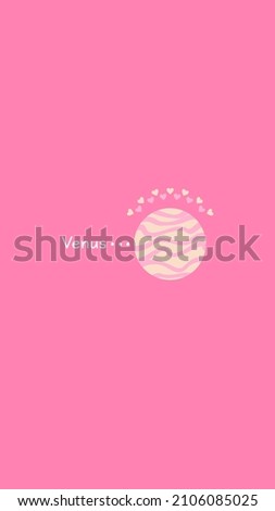 Venus illustration in flat style. Aesthetic and beautiful minimalistic background. Banner template for mobile phone screen saver theme, lock screen and wallpaper.