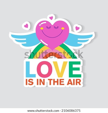 Vector sticker pink heart with a cute face. A symbol of love and Valentines Day.