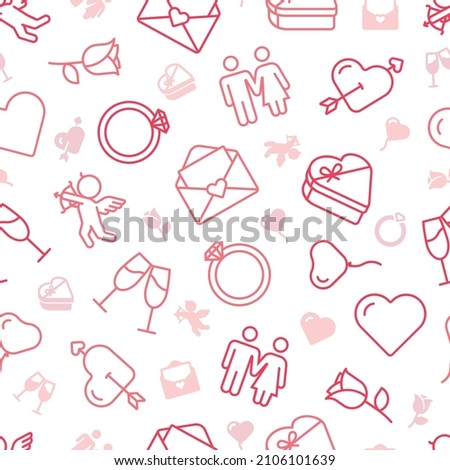 Seamless pattern of red outline icons on transparent background.