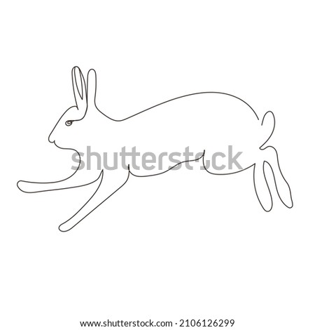Sketchy, contour silhouette of a hare, a rabbit. Continuous one line drawing. Isolated vector illustration with black line on white background.