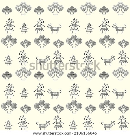 abstraction people dog trees geometric shapes seamless line pattern on white background simple eps