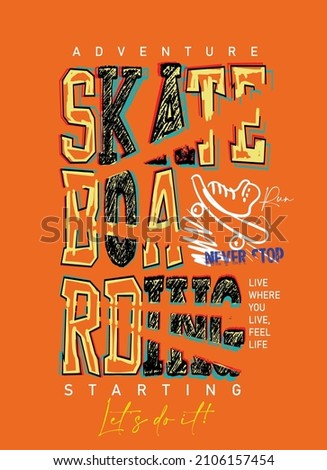 Skate boardıng t shirt design, vector illustration artistic element retro art, 